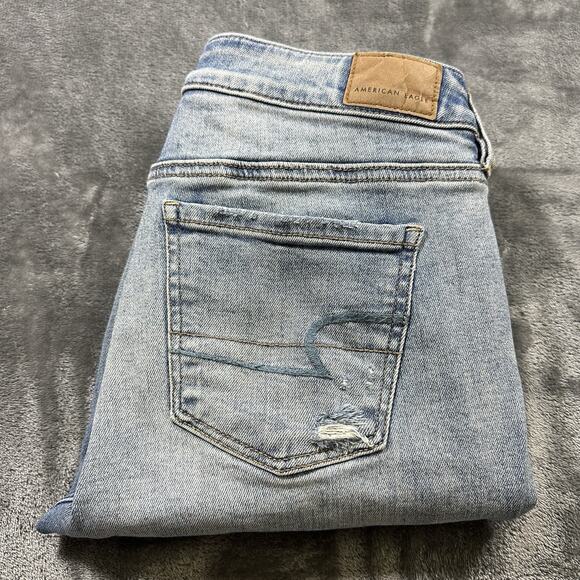 American Eagle Jeans Women's 4 Blue Denim Jegging Crop Low Rise Distress Stretch - Picture 1 of 14